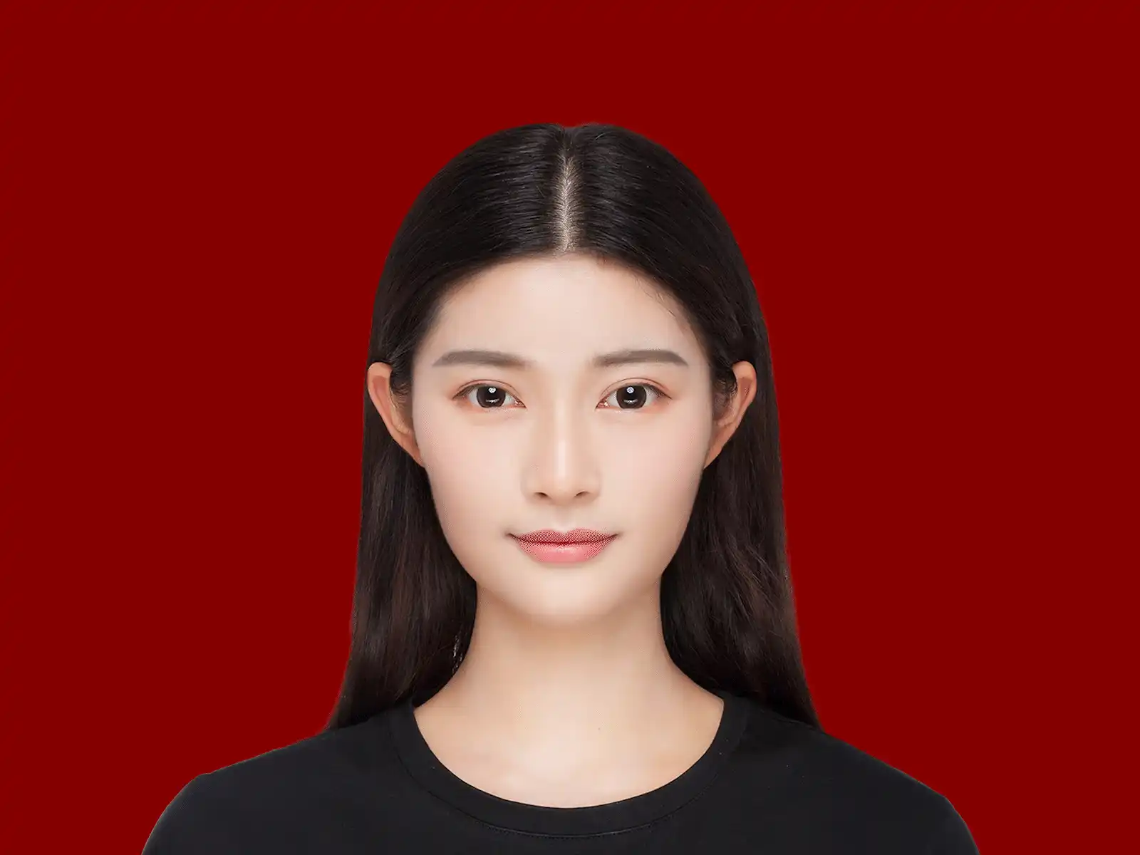 红色背景证件照拍摄作品